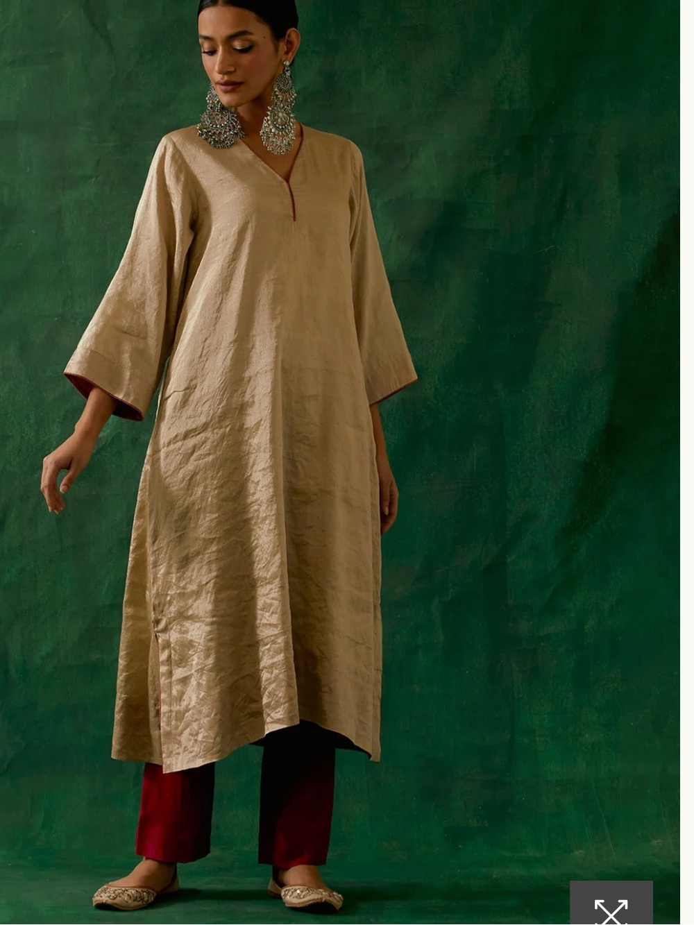 Beige gold kurta with red pants